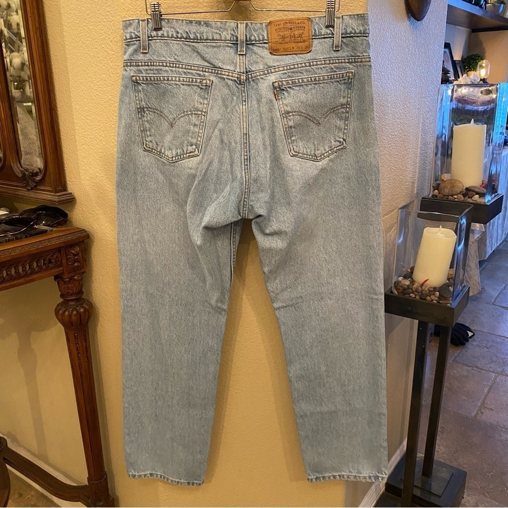 Vtg Levi’s 505 Men Light Blue Regular Fit Straight Leg Orange Tab Jeans 38x30